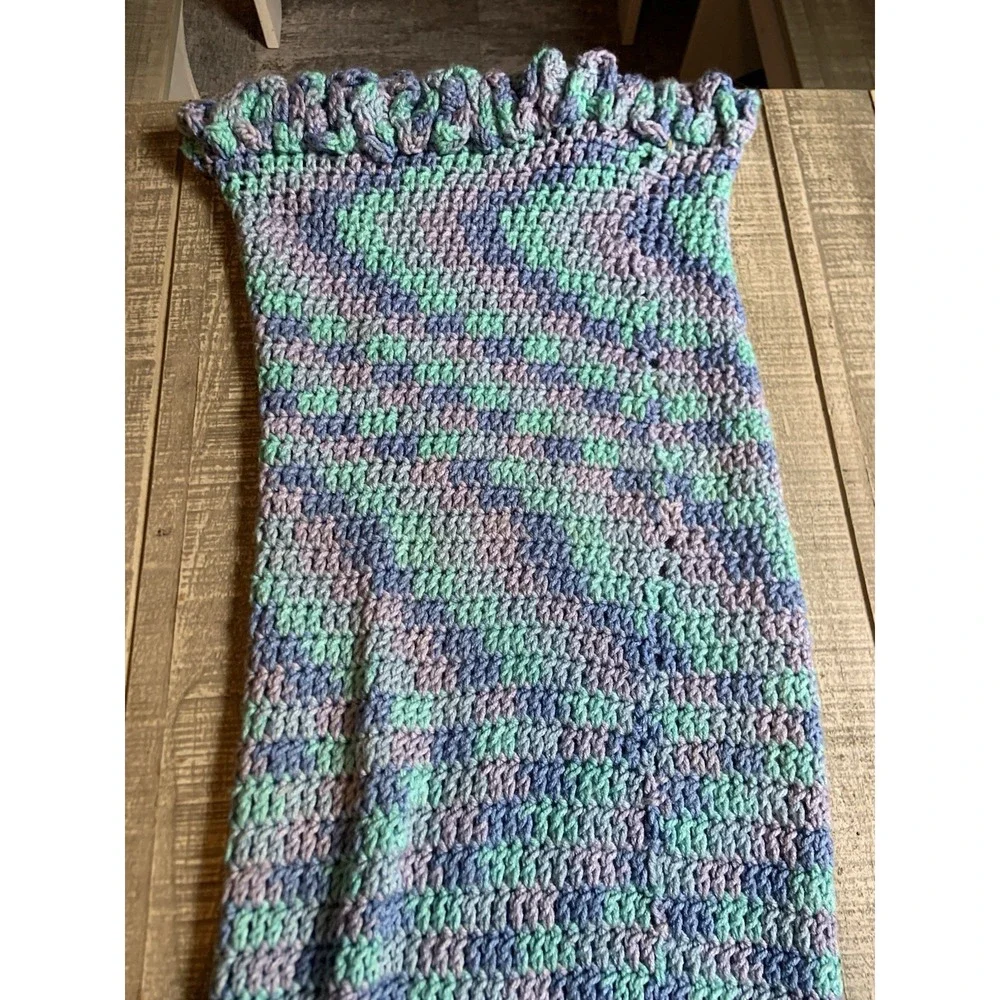 Handmade Crochet Throw Blanket Pastel Stripe Afghan Soft Cozy‎ Mermaid Tale 44